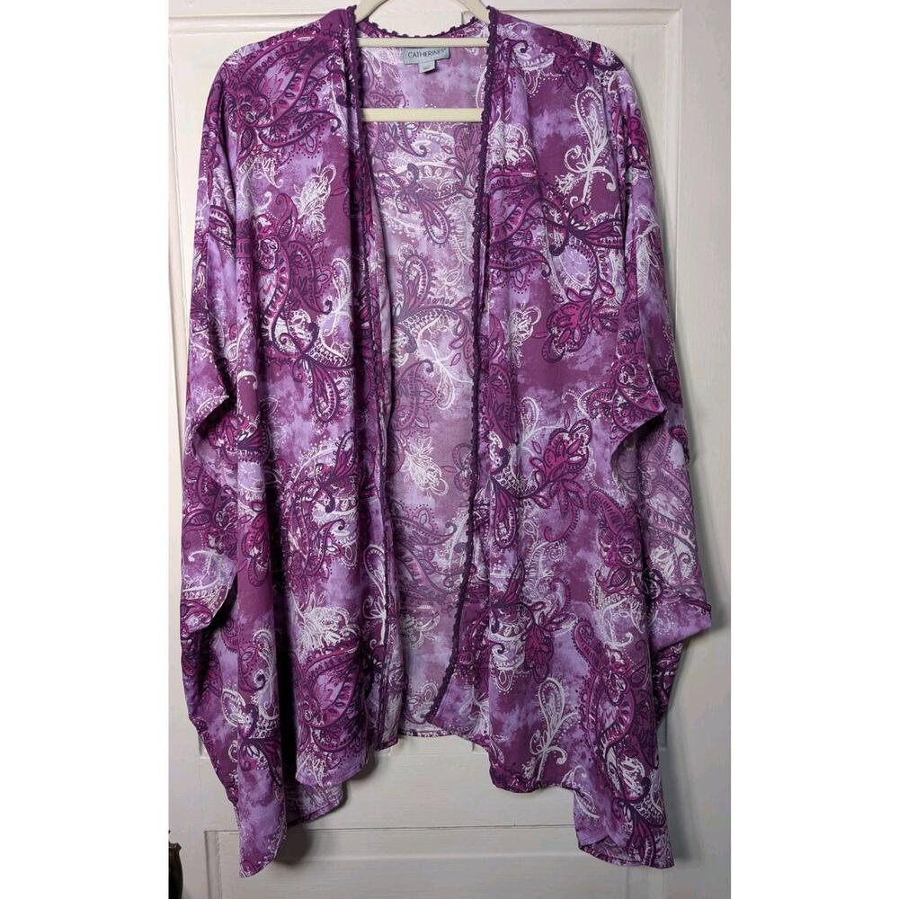 Catherine's Purple Paisley Boho Kimono Coverup Duster 4X/5X Women's (824)